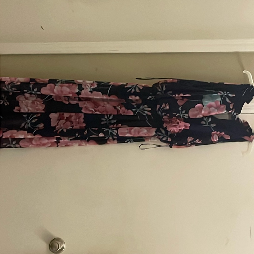 Never worn navy blue color with red/pick floral design